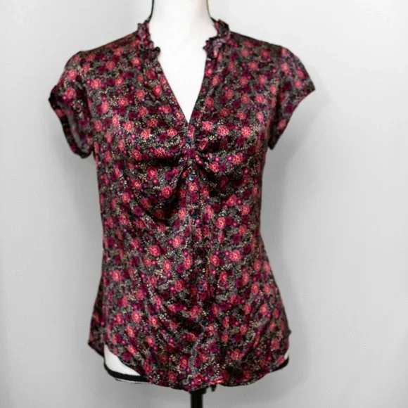 Express Floral Button Down Silk Blouse Medium Vintage Y2K Express Design Studio - Picture 3 of 7